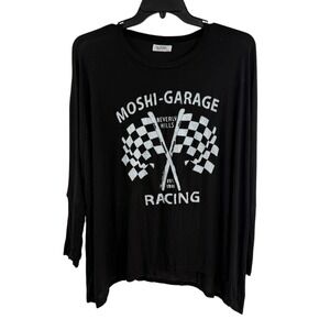 Lauren Moshi Garage Racing Flag Long Sleeve Women's Medium/Large Black Top NWT